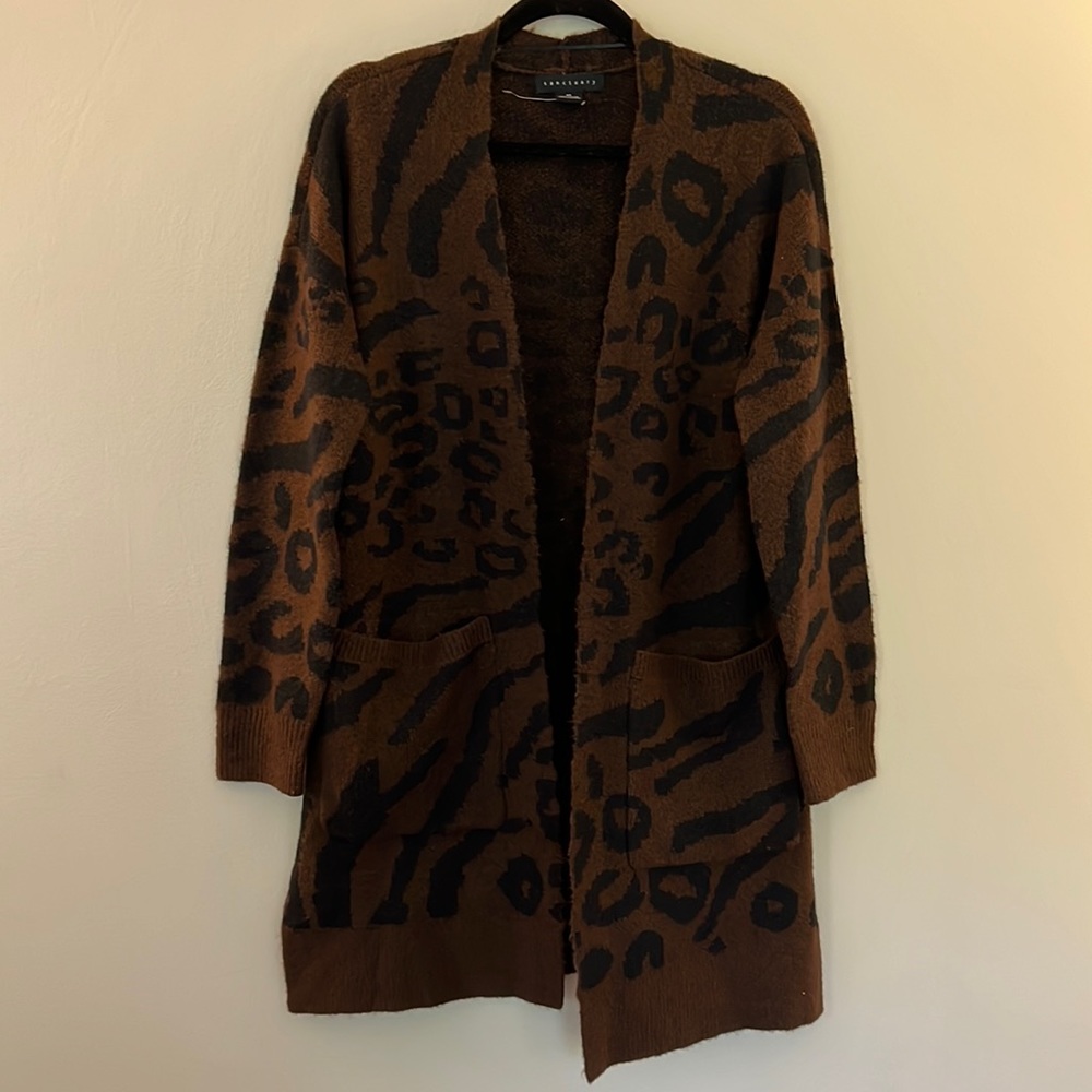 Sanctuary Brown and Black Animal Print Open Cardigan